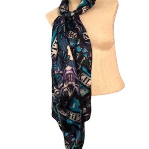 Ed hardy blue and purple silk scarf by christian audigier with skulls y2k goth